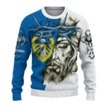 Customized Leeds United Jesus Tears Blue White Sweater Best Selling