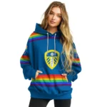 Customized Leeds United Rainbow Stripes Blue Hoodie Best Selling