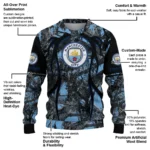 Customized Manchester City Antlers Pattern Sky Blue Black Sweater Best Selling
