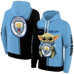 Customized Manchester City Baby Yoda Sky Blue Black Hoodie Best Selling