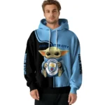 Customized Manchester City Baby Yoda Sky Blue Black Hoodie Best Selling