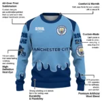 Customized Manchester City Flame Border Sky Blue Sweater Best Selling