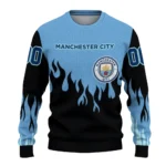 Customized Manchester City Flame Outline Sky Blue Black Sweater Best Selling