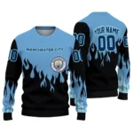 Customized Manchester City Flame Outline Sky Blue Black Sweater Best Selling