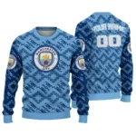 Customized Manchester City Lattice Gridwork Sky Blue Sweater Best Selling