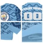 Customized Manchester City Lattice Gridwork Sky Blue Sweater Best Selling