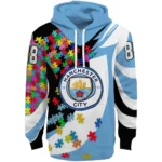 Customized Manchester City Puzzle Pieces Sky Blue Hoodie Best Selling
