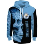Customized Manchester City Skull Motif Sky Blue Black Hoodie Best Selling