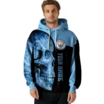 Customized Manchester City Skull Motif Sky Blue Black Hoodie Best Selling