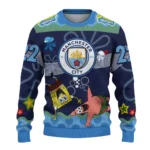 Customized Manchester City Spongebob Designs Blue Sweater Best Selling
