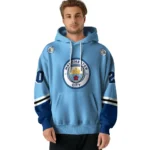 Customized Manchester City Striped Sleeves Sky Blue Hoodie Best Selling