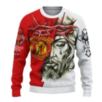 Customized Manchester United Jesus Tears Red White Sweater Best Selling