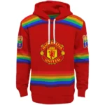 Customized Manchester United Rainbow Stripes Red Hoodie Best Selling