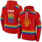 Customized Manchester United Rainbow Stripes Red Hoodie Best Selling
