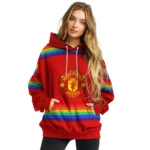 Customized Manchester United Rainbow Stripes Red Hoodie Best Selling