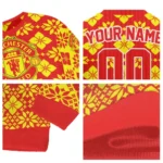 Customized Manchester United Snowflake Matrix Red Sweater Best Selling