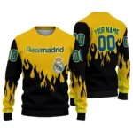 Customized Real Madrid Flame Outline Yellow Black Sweater Best Selling