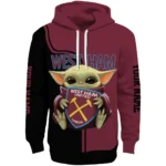 Customized West Ham United Baby Yoda Claret Black Hoodie Best Selling