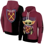 Customized West Ham United Baby Yoda Claret Black Hoodie Best Selling
