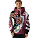 Customized West Ham United Puzzle Pieces Claret Hoodie Best Selling