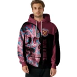 Customized West Ham United Skull Motif Claret Black Hoodie Best Selling