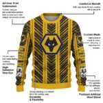 Customized Wolverhampton Wanderers Chevron Rows Old Gold Sweater Best Selling