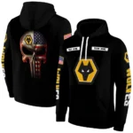 Customized Wolverhampton Wanderers Punisher Skull Black Hoodie Best Selling