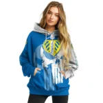 Leeds United Graphic Punisher Blue White Hoodie Best Selling