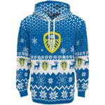 Leeds United Reindeer Motif Blue Hoodie Best Selling