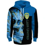 Leeds United Skull Motif Blue Black Hoodie Best Selling