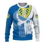 Leeds United Skull Split Blue White Sweater Best Selling