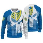 Leeds United Skull Split Blue White Sweater Best Selling
