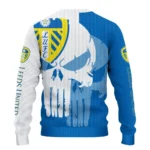 Leeds United Skull Split Blue White Sweater Best Selling