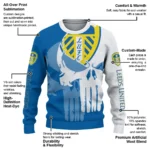 Leeds United Skull Split Blue White Sweater Best Selling