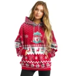 Liverpool Reindeer Motif Red Hoodie Best Selling