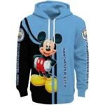 Manchester City Mickey Mouse Sky Blue Black Hoodie Best Selling