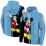 Manchester City Mickey Mouse Sky Blue Black Hoodie Best Selling
