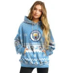 Manchester City Reindeer Motif Sky Blue Hoodie Best Selling