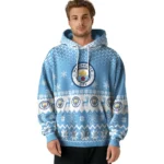 Manchester City Reindeer Motif Sky Blue Hoodie Best Selling