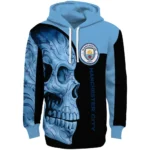 Manchester City Skull Motif Sky Blue Black Hoodie Best Selling