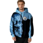 Manchester City Skull Motif Sky Blue Black Hoodie Best Selling