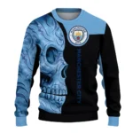 Manchester City Skull Swirl Sky Blue Black Sweater Best Selling