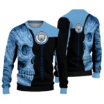 Manchester City Skull Swirl Sky Blue Black Sweater Best Selling