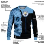 Manchester City Skull Swirl Sky Blue Black Sweater Best Selling