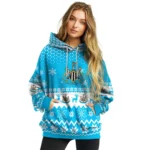 Newcastle United Reindeer Motif Blue Hoodie Best Selling