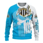 Newcastle United Skull Split Blue White Sweater Best Selling