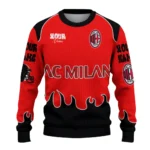 Personalized Ac Milan Flame Border Red Sweater Best Selling