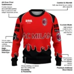 Personalized Ac Milan Flame Border Red Sweater Best Selling