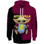 Personalized Aston Villa Baby Yoda Claret Black Hoodie Best Selling