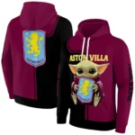 Personalized Aston Villa Baby Yoda Claret Black Hoodie Best Selling
